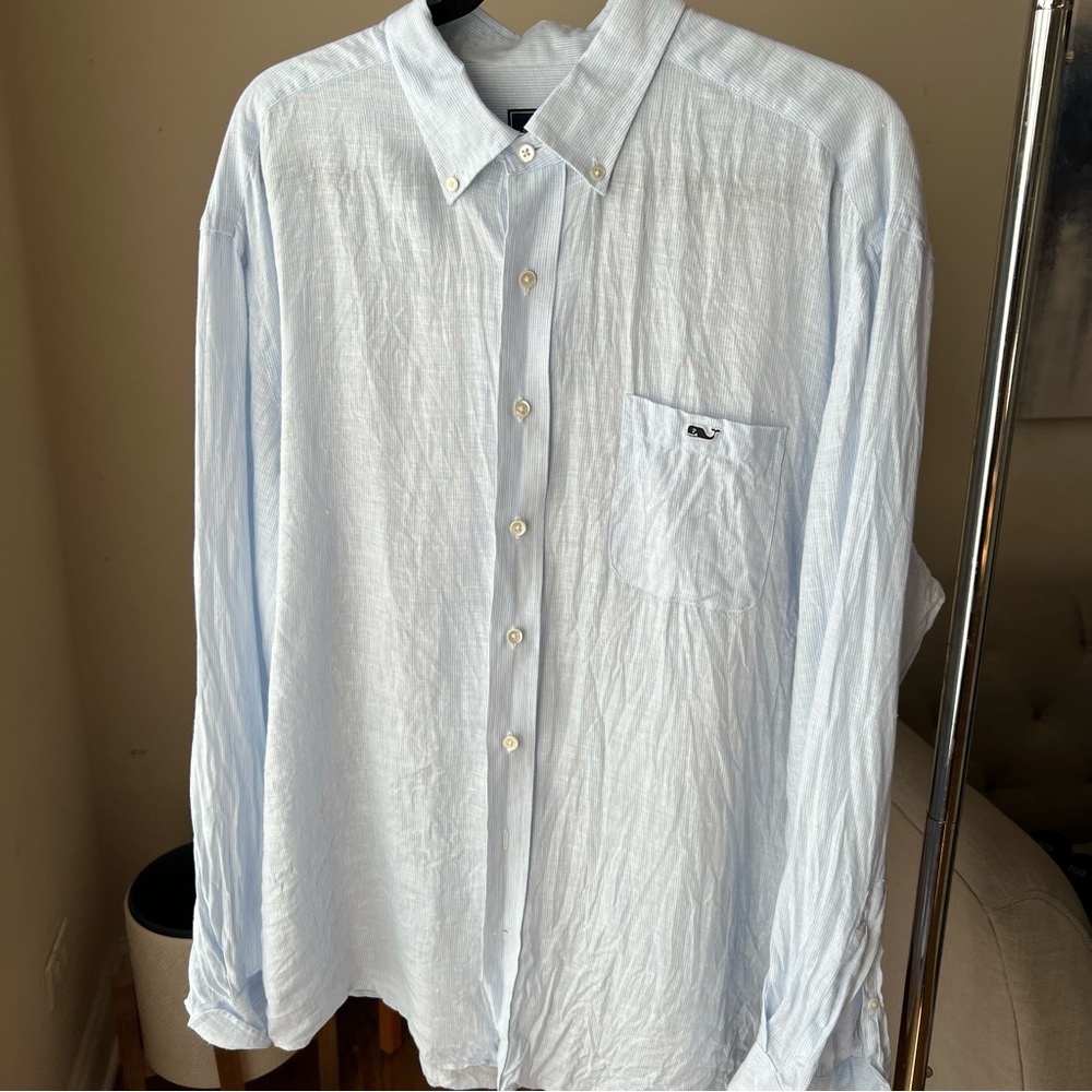 Vineyard Vines 100% Linen Pinstriped Button Front Mens Shirt Sz XL